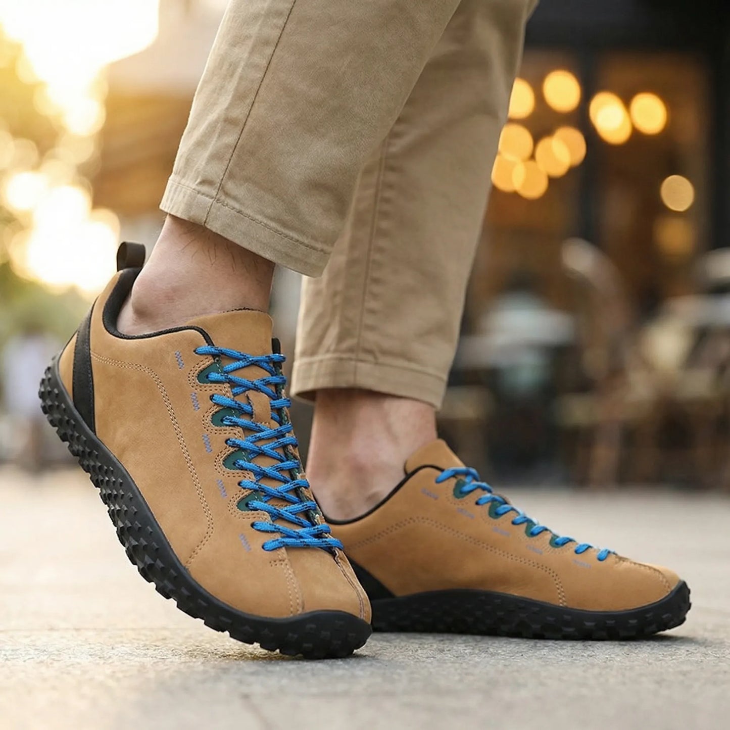 Unisex wide fit, barefoot feel, cushioned comfort trainers with suede upper and everyday walking