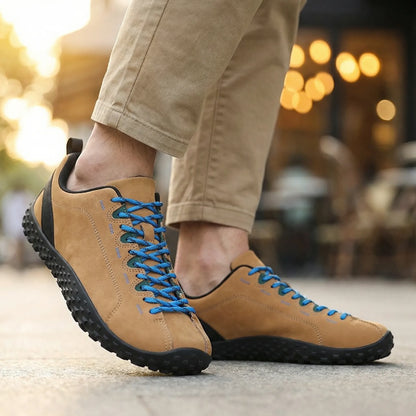Unisex wide fit, barefoot feel, cushioned comfort trainers with suede upper and everyday walking