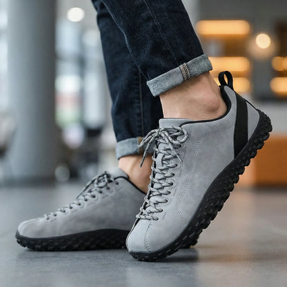 Unisex wide fit, barefoot feel, cushioned comfort trainers with suede upper and everyday walking