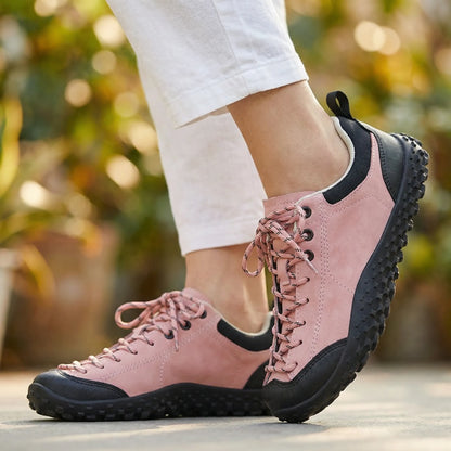 Unisex wide fit, barefoot feel, cushioned comfort trainers with suede upper and everyday walking