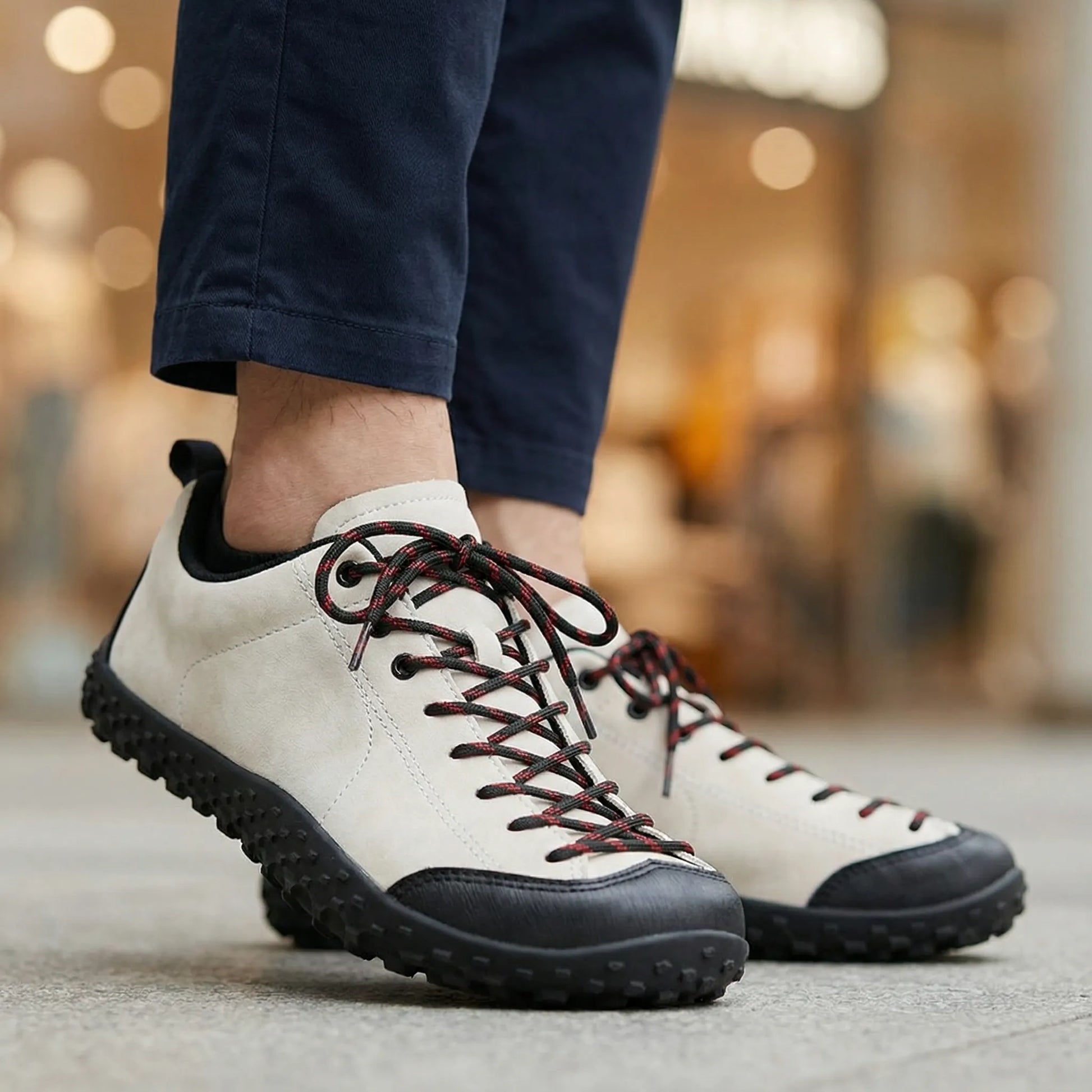 Unisex wide fit, barefoot feel, cushioned comfort trainers with suede upper and everyday walking