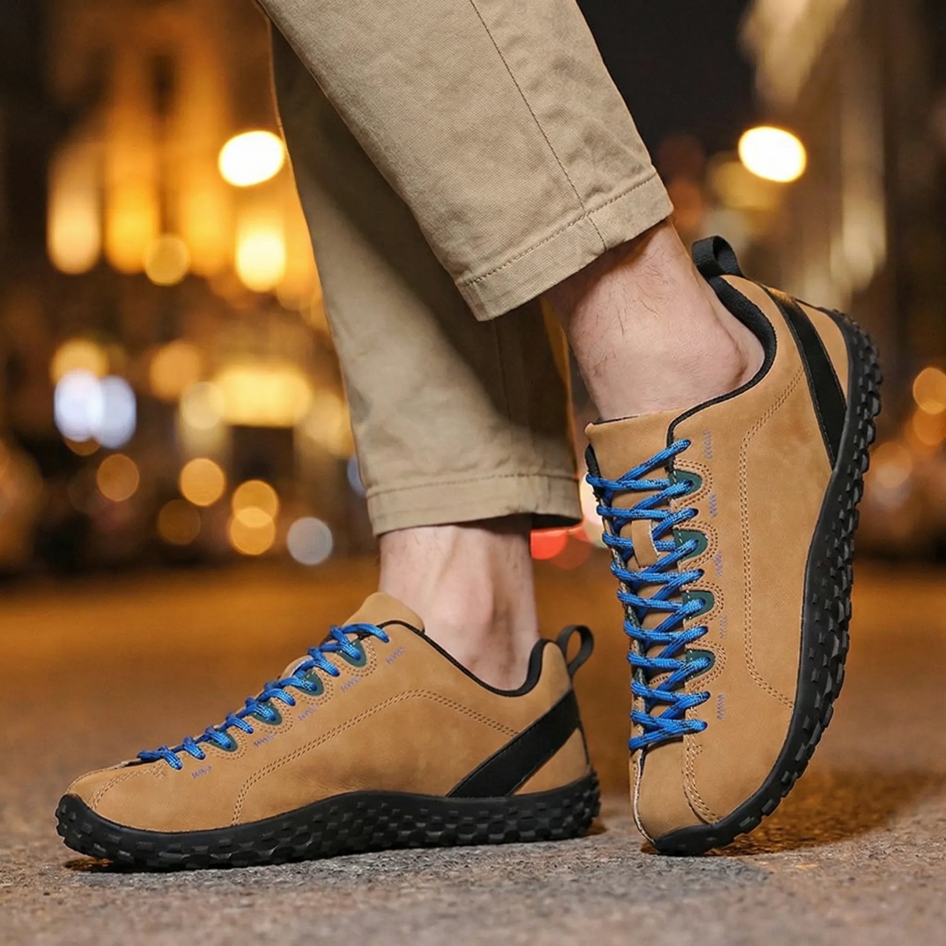 Unisex wide fit, barefoot feel, cushioned comfort trainers with suede upper and everyday walking