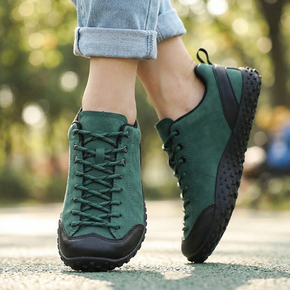 Unisex wide fit, barefoot feel, cushioned comfort trainers with suede upper and everyday walking