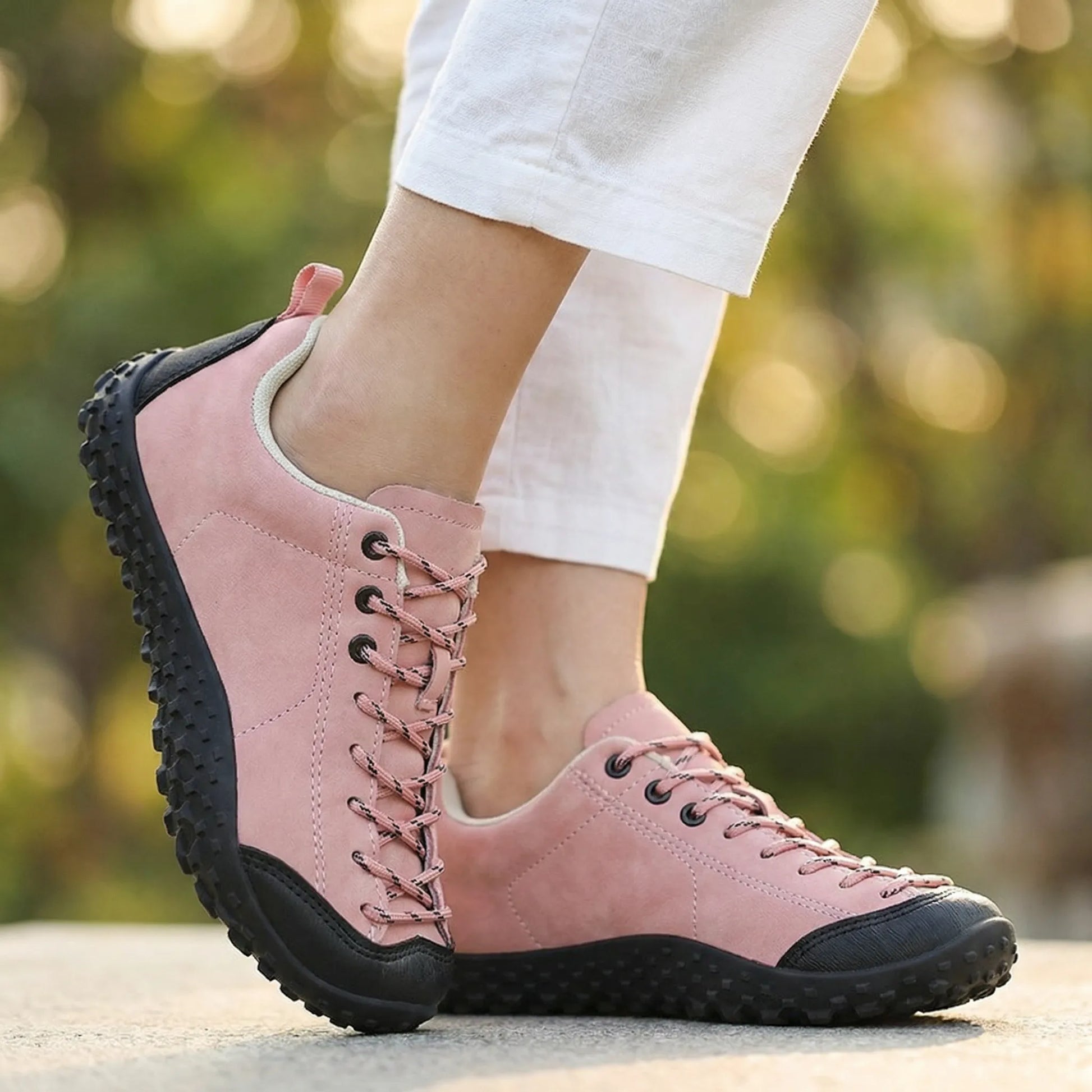 Unisex wide fit, barefoot feel, cushioned comfort trainers with suede upper and everyday walking