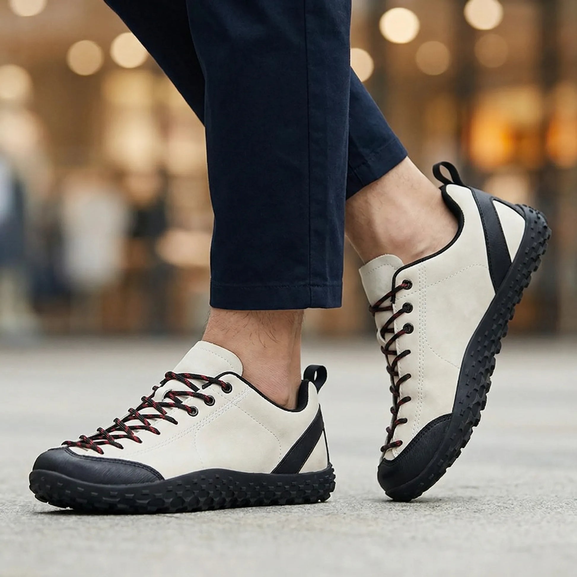 Unisex wide fit, barefoot feel, cushioned comfort trainers with suede upper and everyday walking