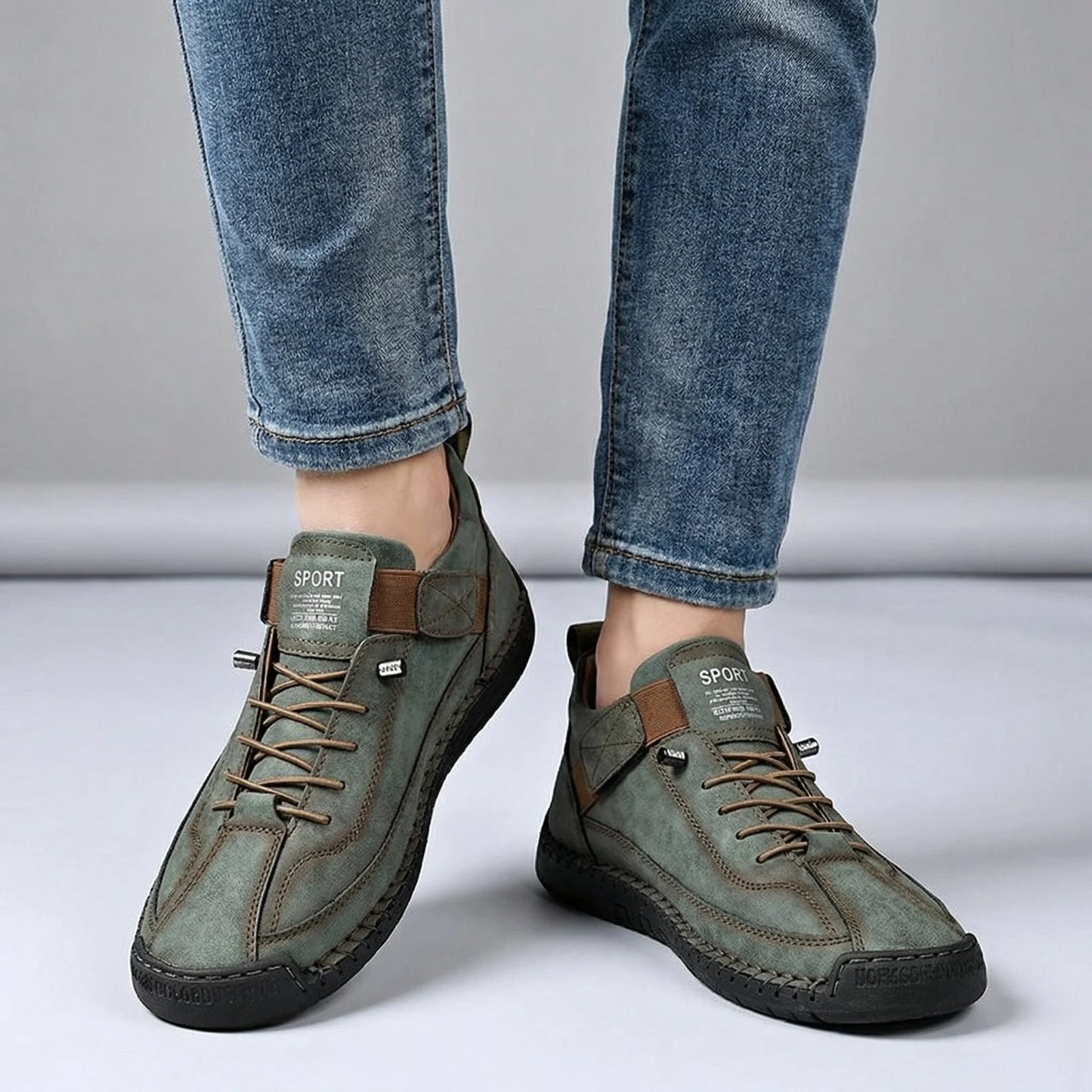 Men's extra wide fit, cushioned comfort, leather look ankle boots