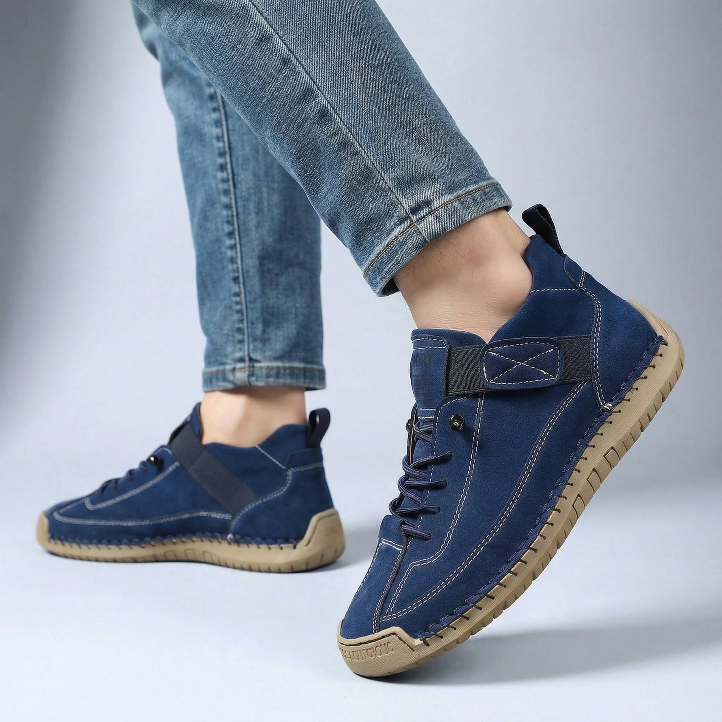 Men's extra wide fit, cushioned comfort, leather look ankle boots