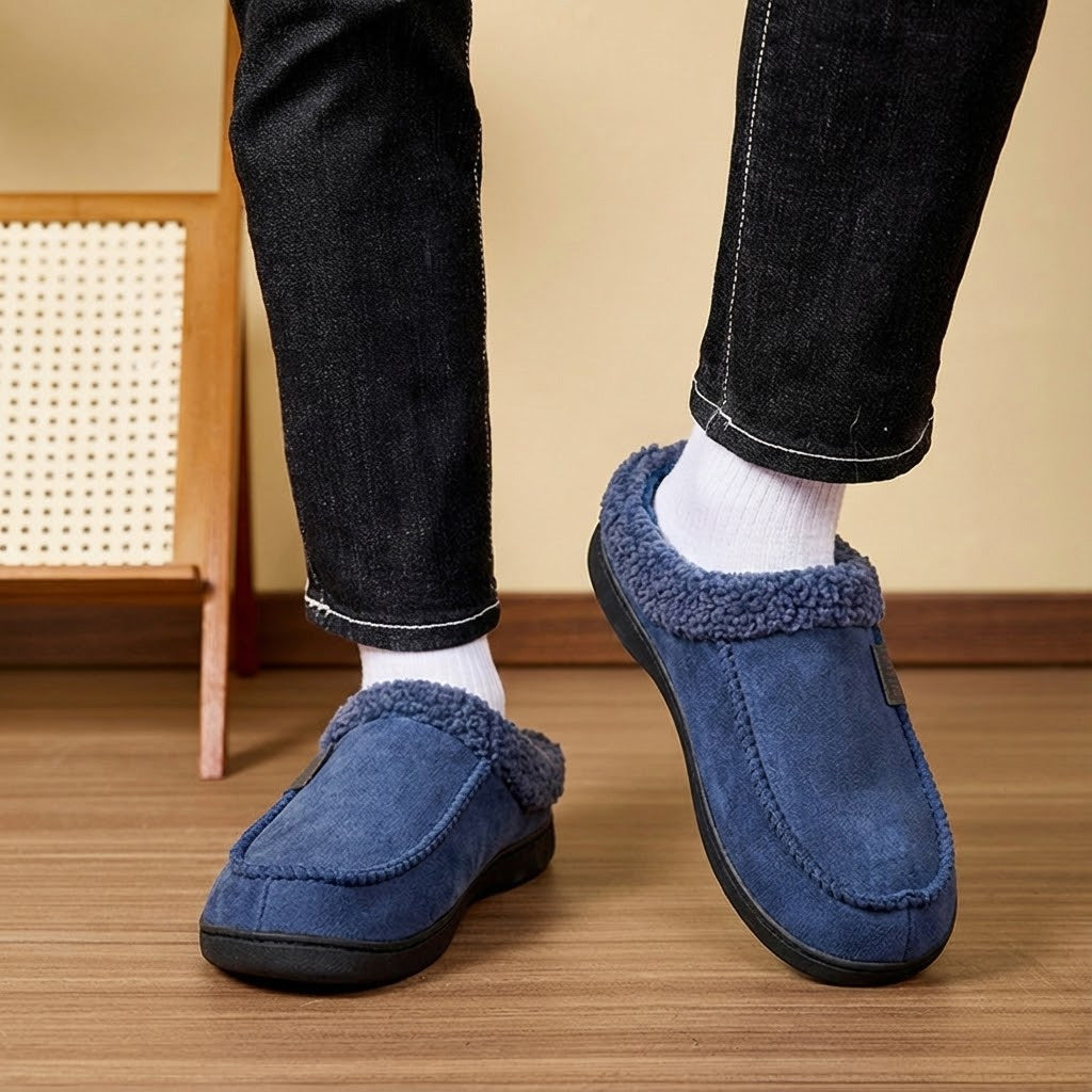 Warm Men’s Winter Slippers–Wide Fit, Cozy Fleece , Arch Support