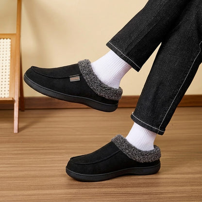 Warm Men’s Winter Slippers–Wide Fit, Cozy Fleece , Arch Support