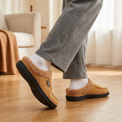 Warm Men’s Winter Slippers–Wide Fit, Cozy Fleece , Arch Support