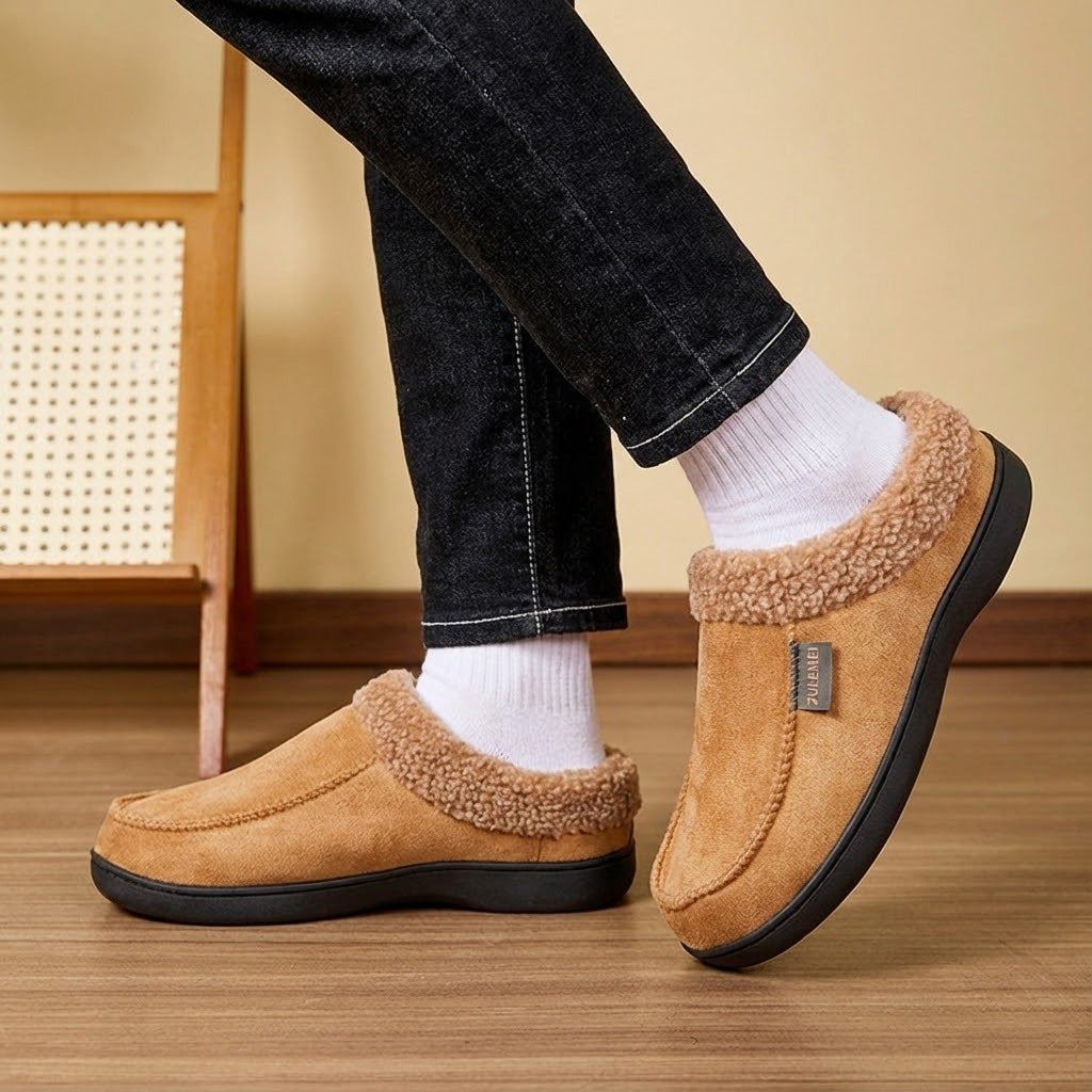 Warm Men’s Winter Slippers–Wide Fit, Cozy Fleece , Arch Support