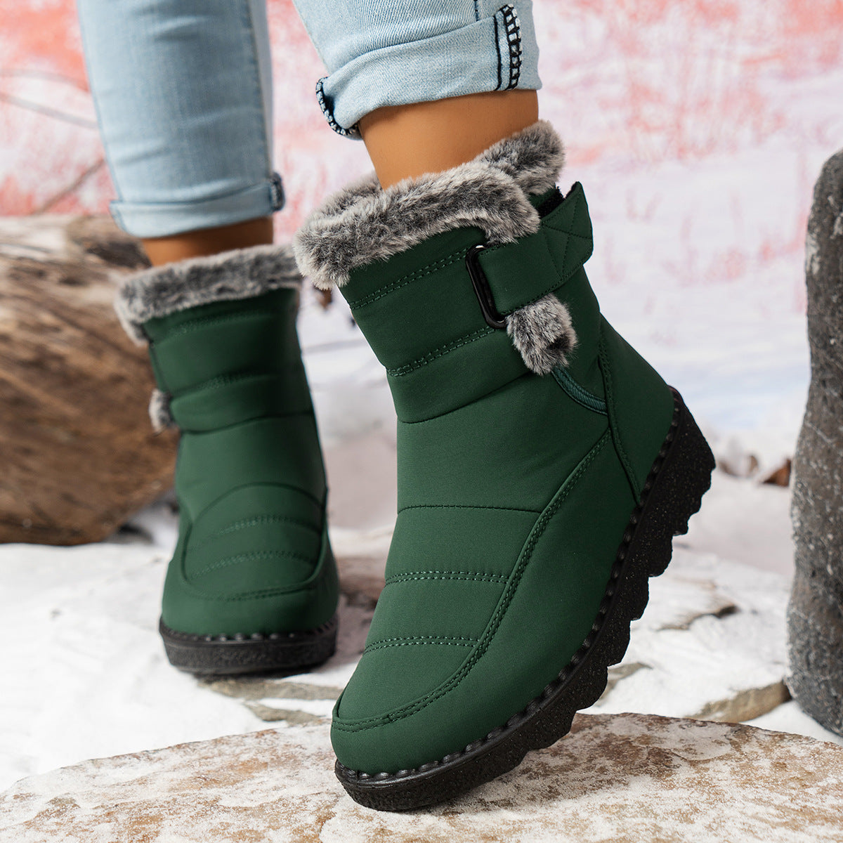 Women’s Waterproof Velcro Snow Boots – Fleece Lined & Anti-Slip