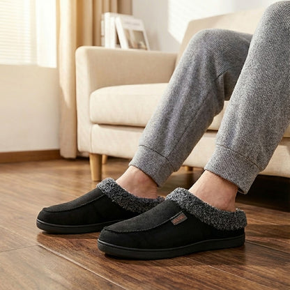 Warm Men’s Winter Slippers–Wide Fit, Cozy Fleece , Arch Support