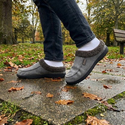 Warm Men’s Winter Slippers–Wide Fit, Cozy Fleece , Arch Support