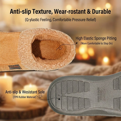 Warm Men’s Winter Slippers–Wide Fit, Cozy Fleece , Arch Support
