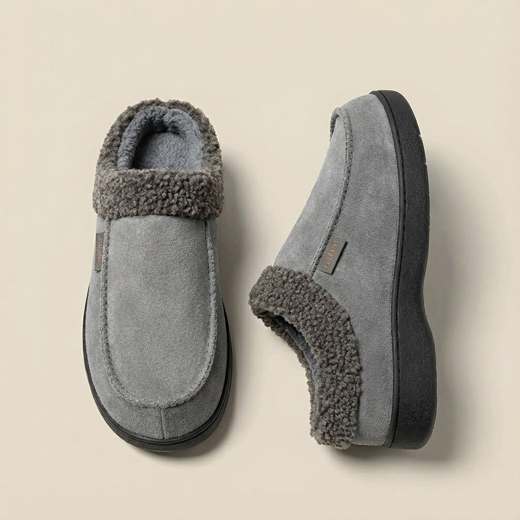 Warm Men’s Winter Slippers–Wide Fit, Cozy Fleece , Arch Support