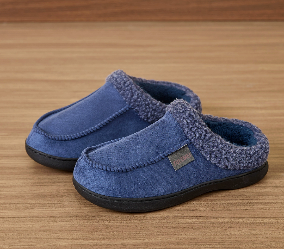 Warm Men’s Winter Slippers–Wide Fit, Cozy Fleece , Arch Support