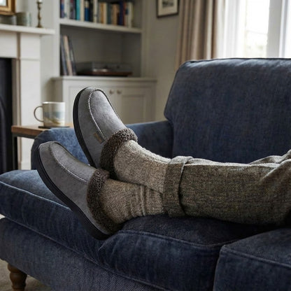 Warm Men’s Winter Slippers–Wide Fit, Cozy Fleece , Arch Support