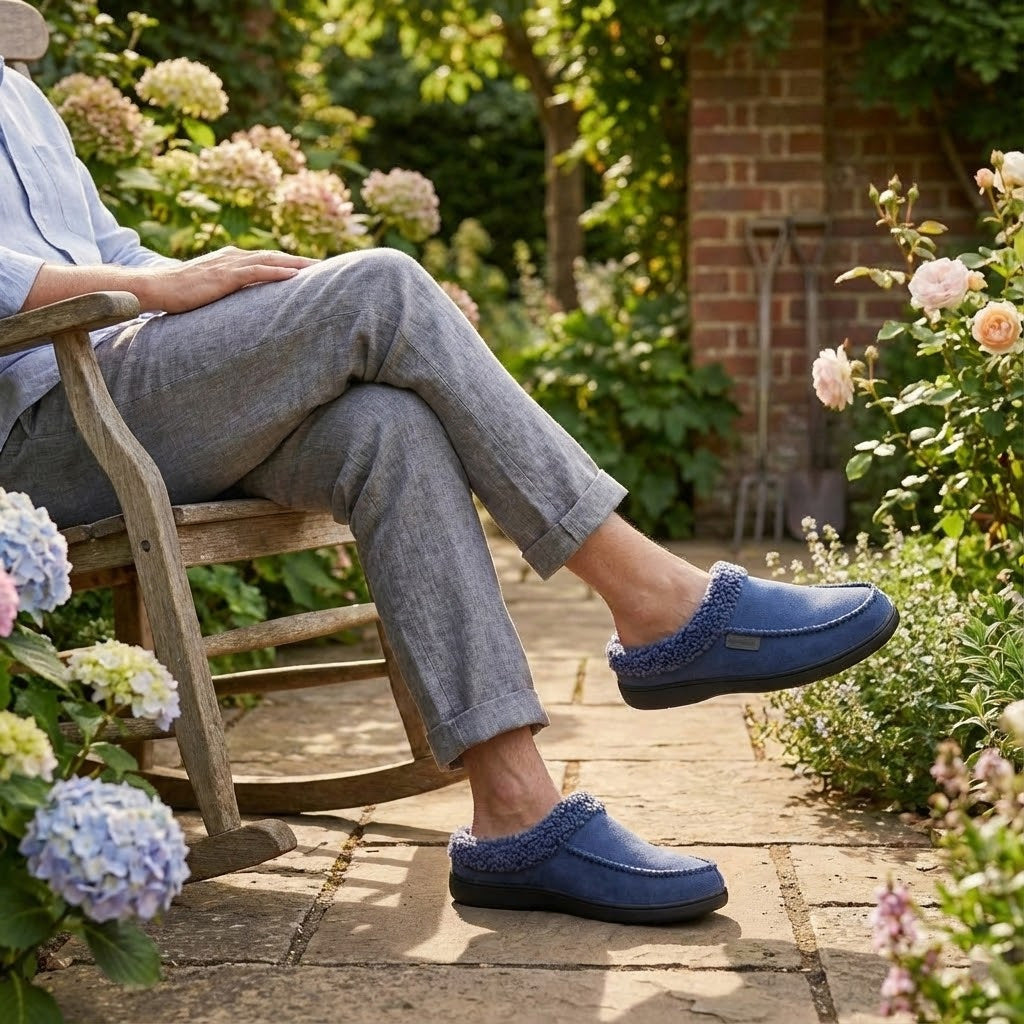 Warm Men’s Winter Slippers–Wide Fit, Cozy Fleece , Arch Support