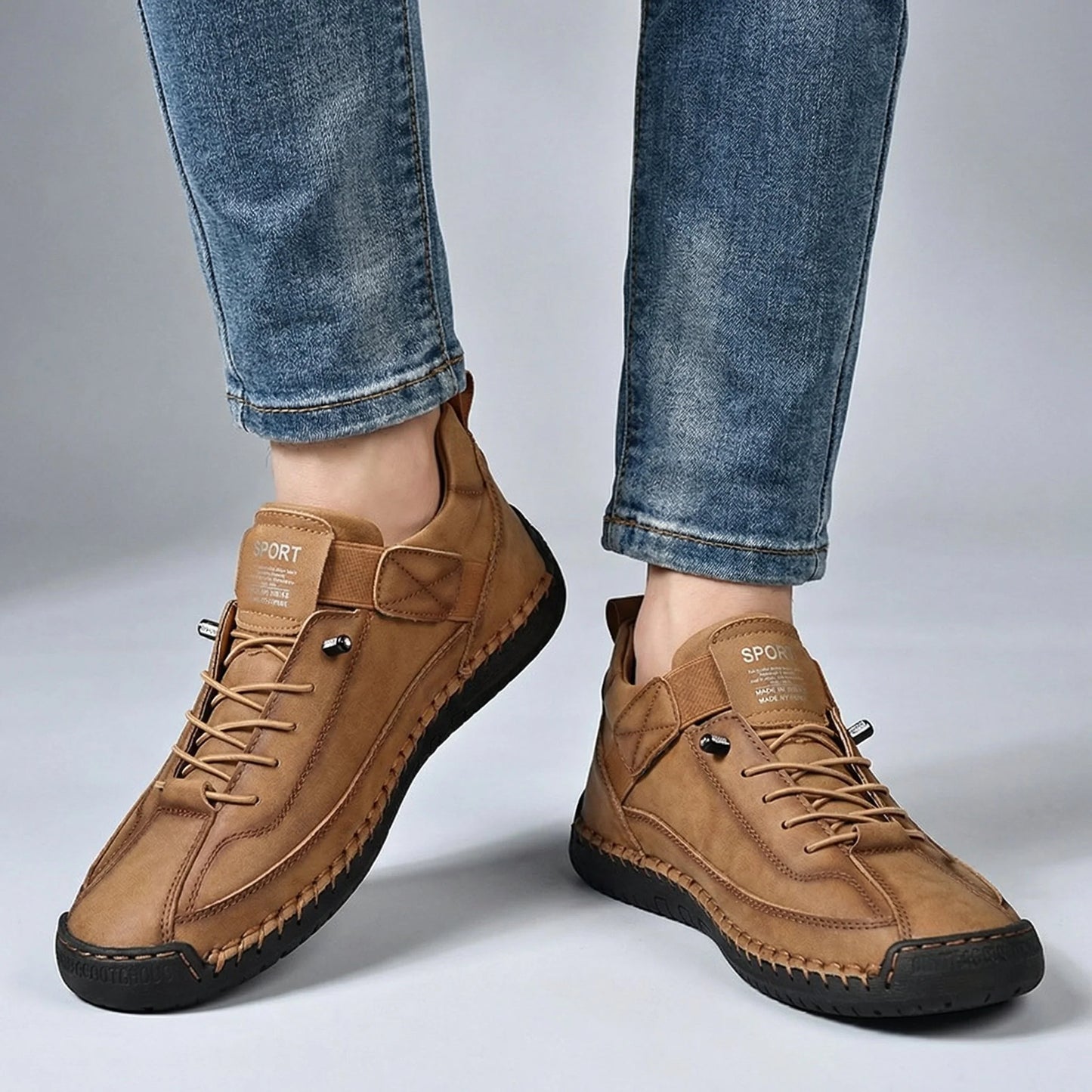 Men's extra wide fit, cushioned comfort, leather look ankle boots