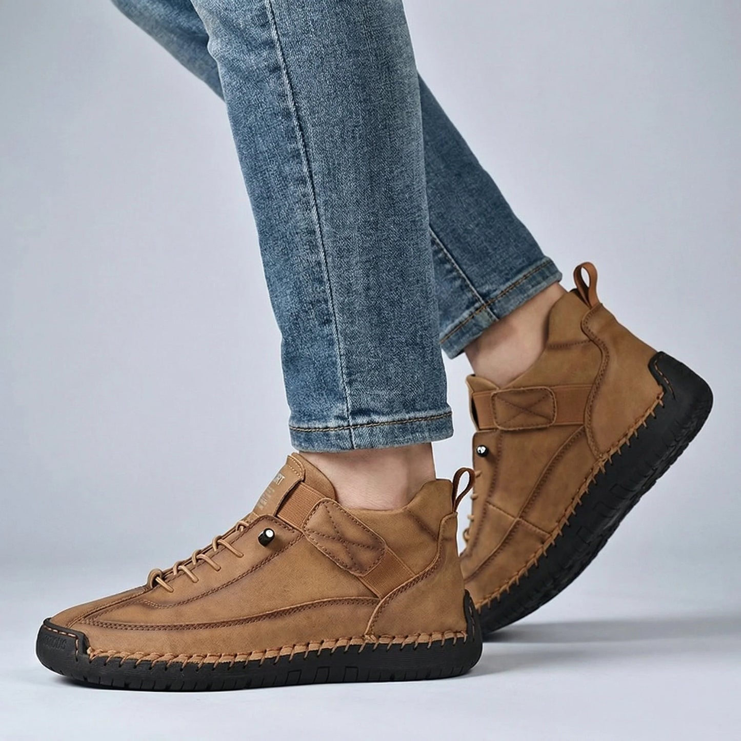 Men's extra wide fit, cushioned comfort, leather look ankle boots