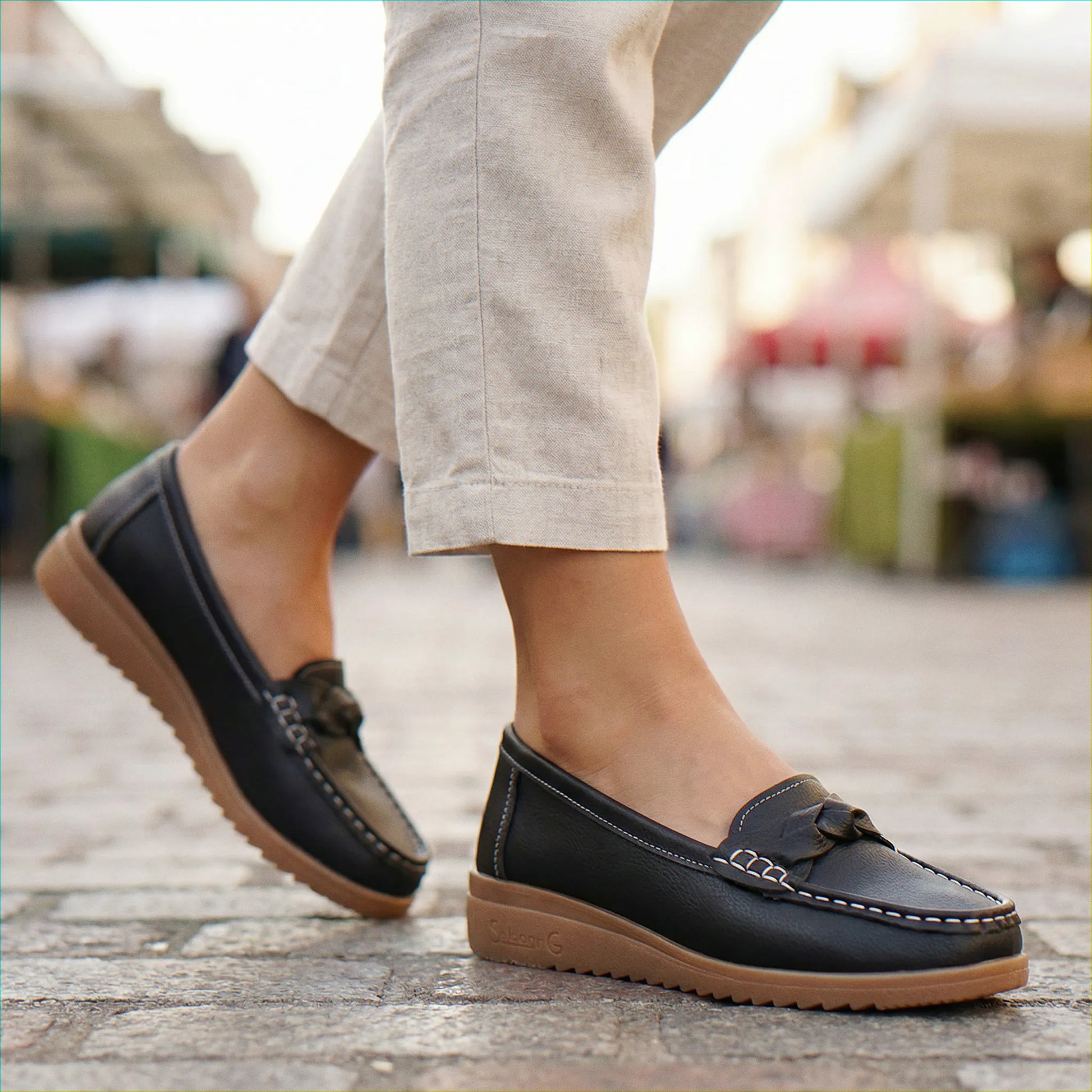 Women's wide fit, arch support, cushioned comfort loafers with slip on design and everyday walking