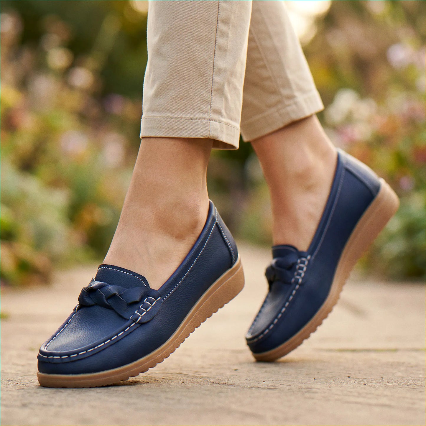 Women's wide fit, arch support, cushioned comfort loafers with slip on design and everyday walking