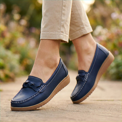 Women's wide fit, arch support, cushioned comfort loafers with slip on design and everyday walking