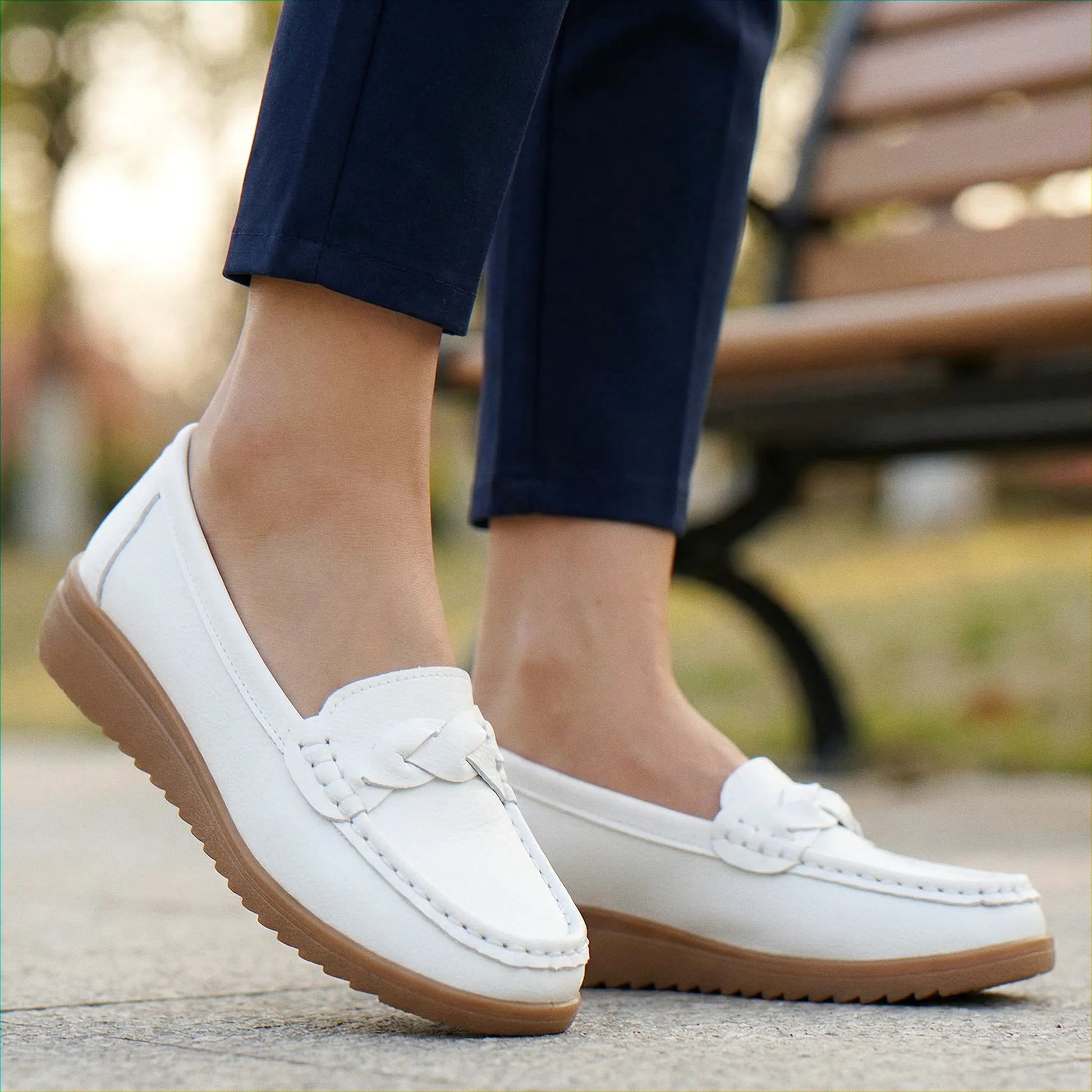 Women's wide fit, arch support, cushioned comfort loafers with slip on design and everyday walking