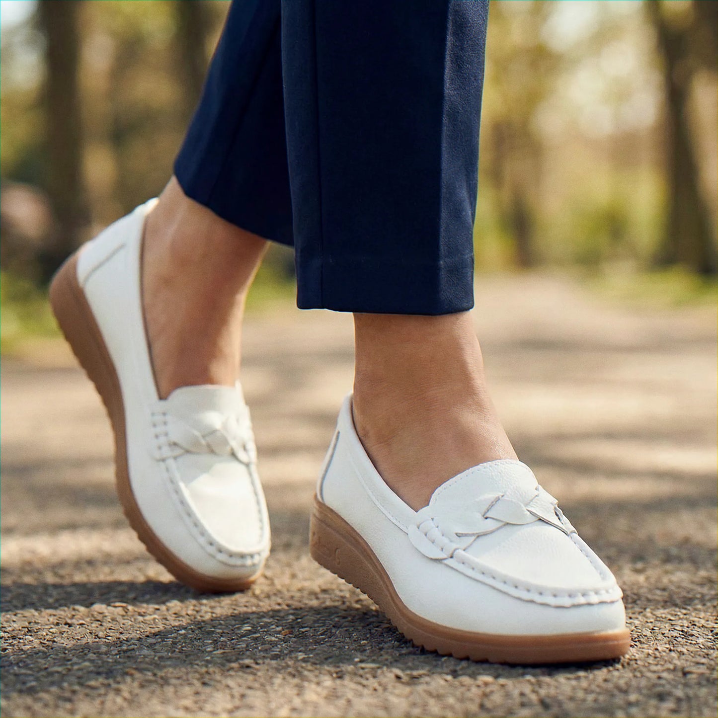 Women's wide fit, arch support, cushioned comfort loafers with slip on design and everyday walking