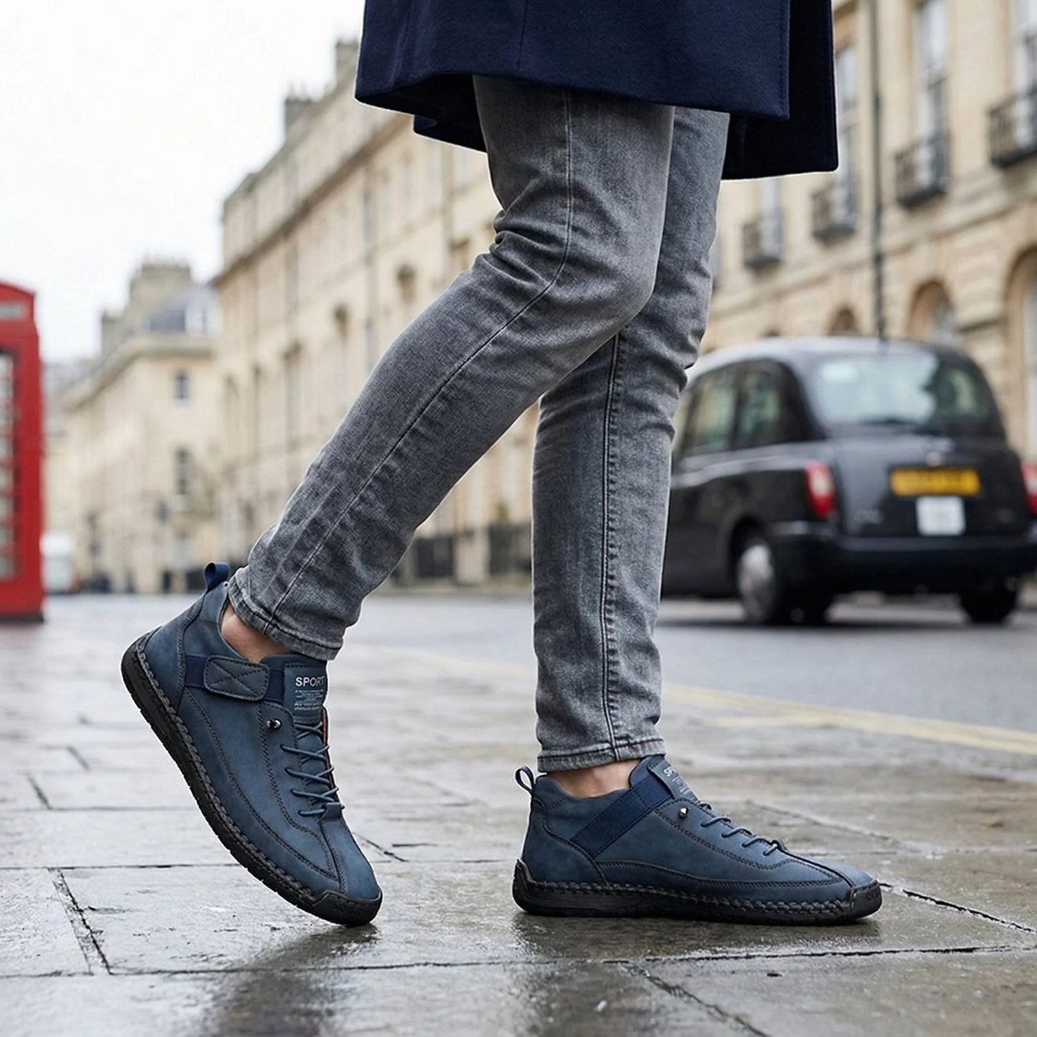 Men's extra wide fit, cushioned comfort, leather look ankle boots