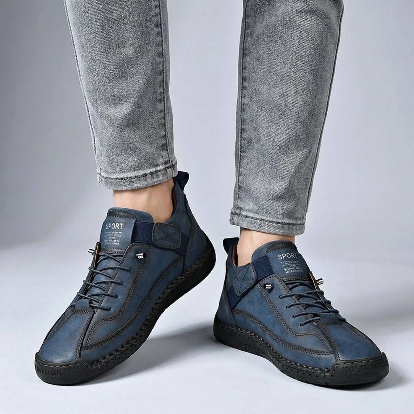 Men's extra wide fit, cushioned comfort, leather look ankle boots