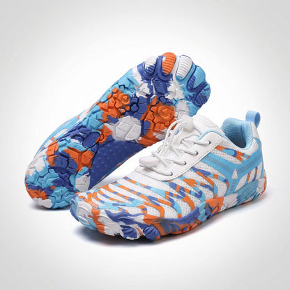 Unisex wide fit, barefoot feel, breathable upper trainers with non slip grip and lightweight design